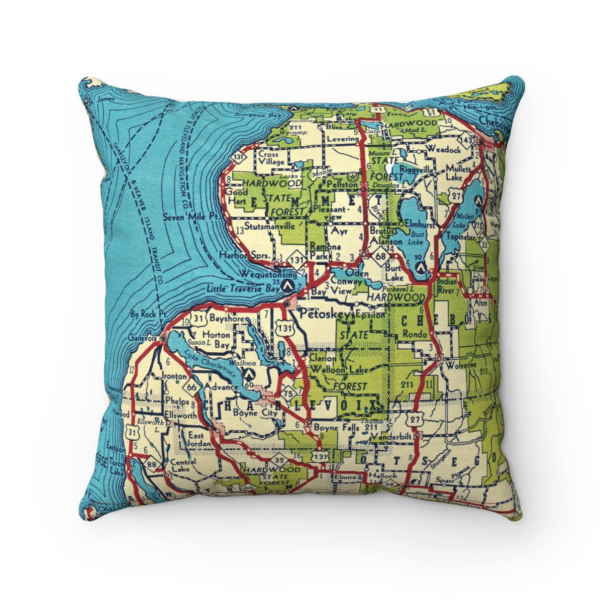 Petoskey Michigan vintage map pillow
