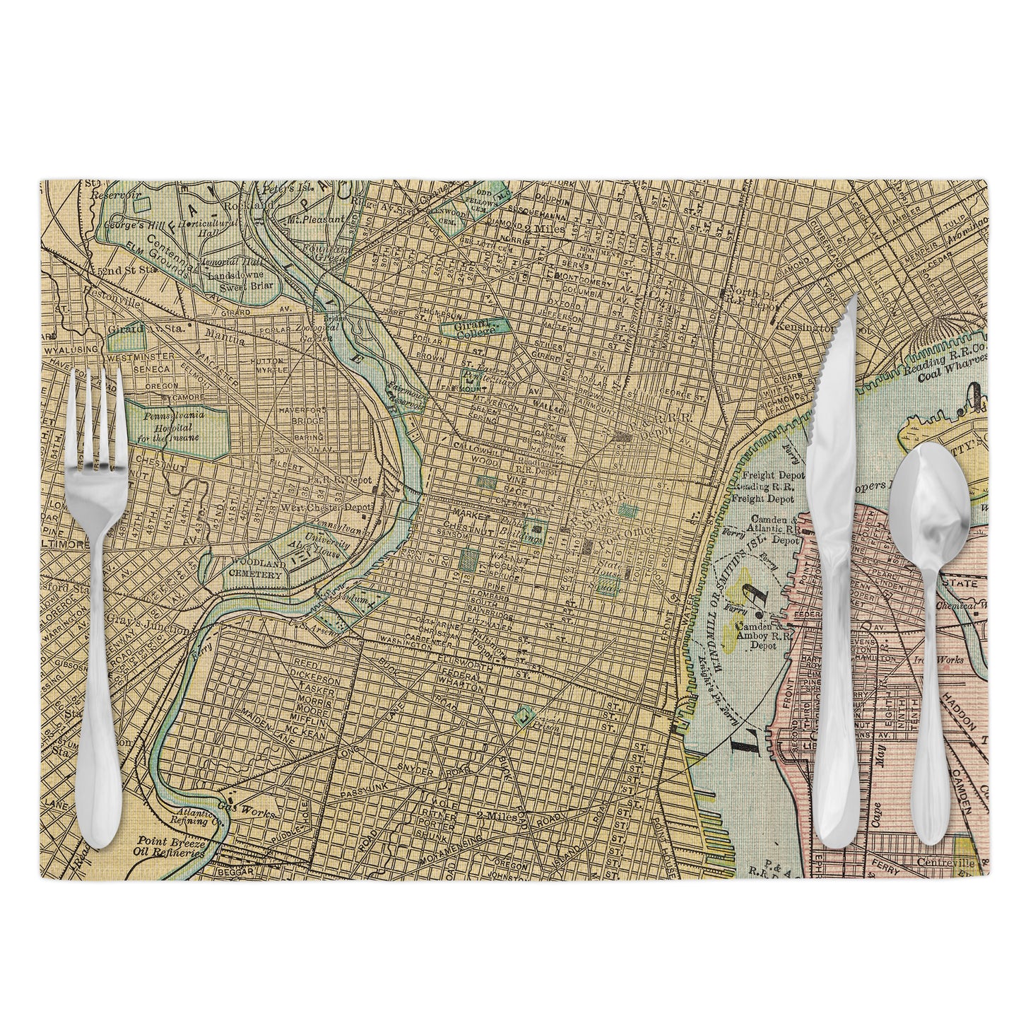 Philadelphia Pennsylvania Vintage Map Placemats Set of 4