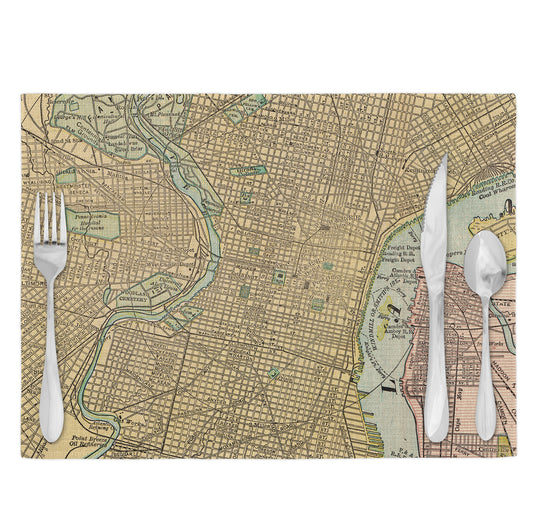 Philadelphia Pennsylvania Vintage Map Placemats Set of 4