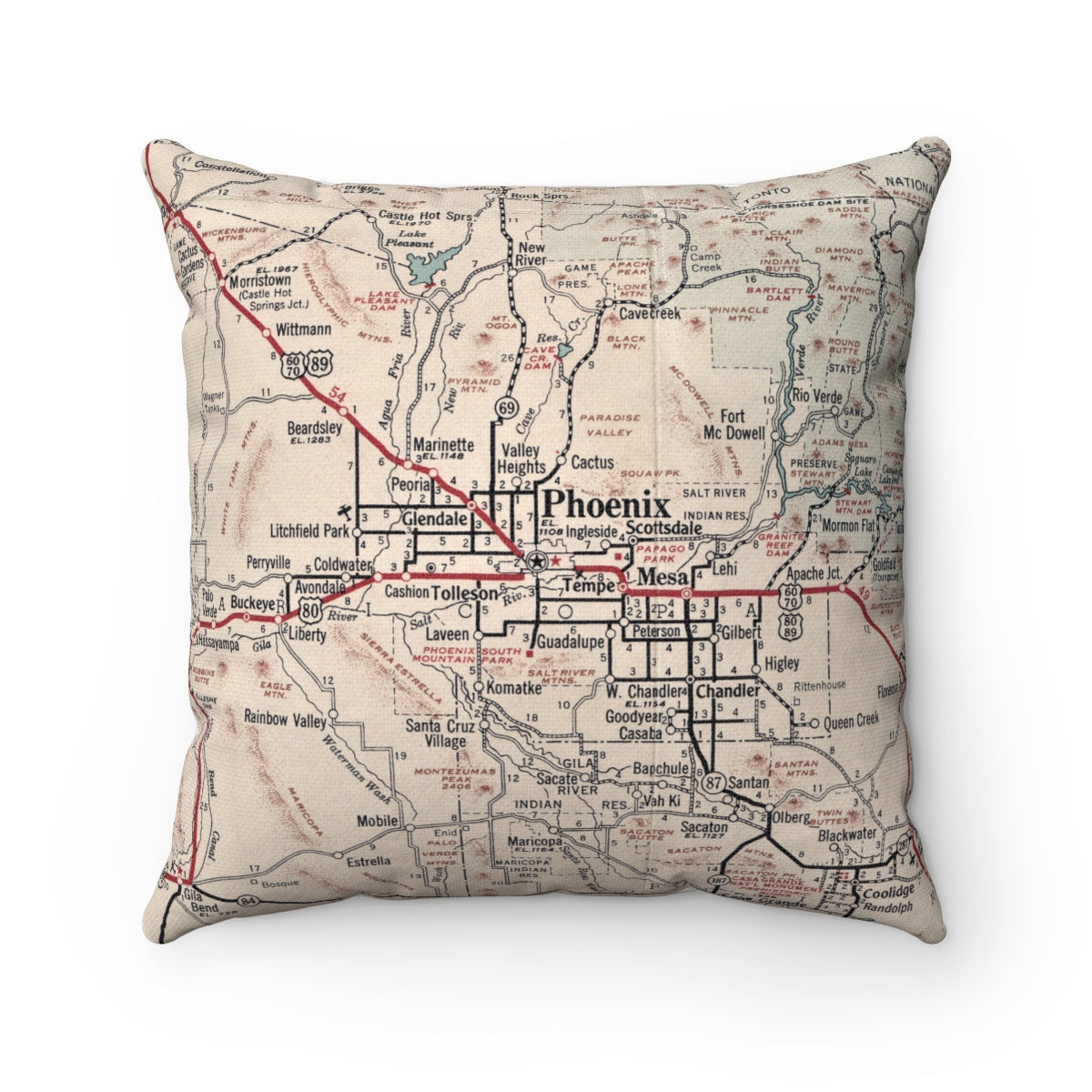 Phoenix Arizona vintage map pillow