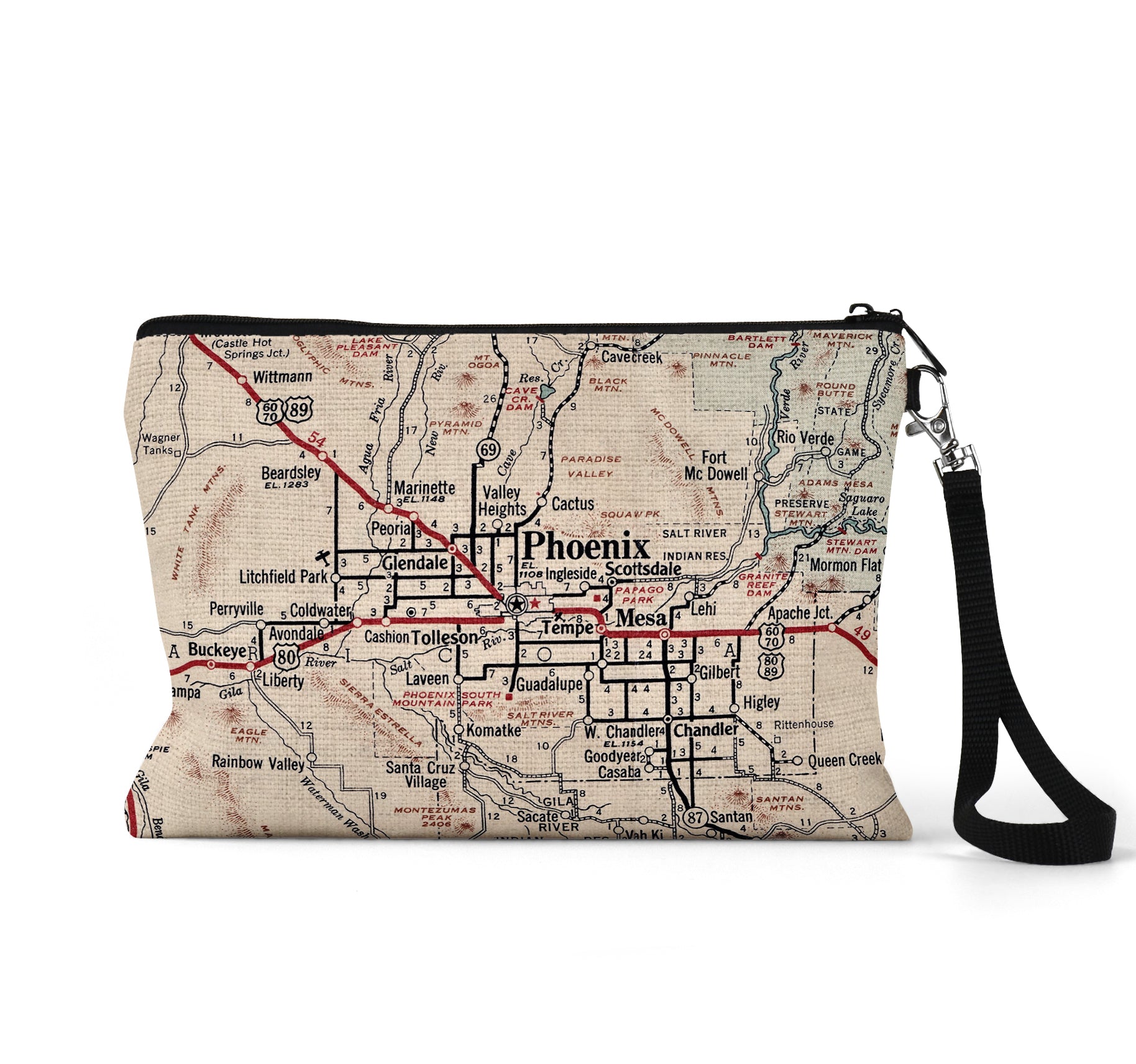 Phoenix Arizona map wristlet travel pouch