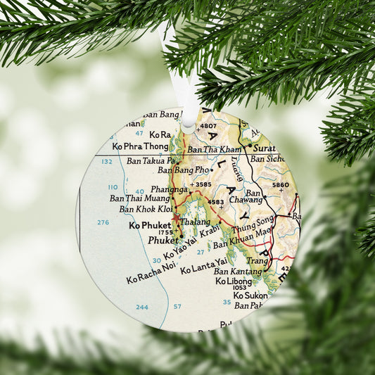 Phuket Thailand Vintage Map Ornament