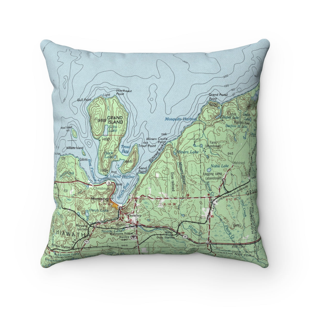 Pictured Rocks Michigan vintage map pillow