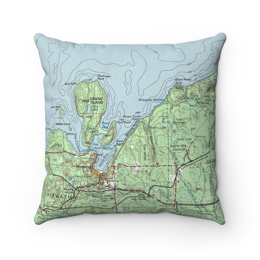 Pictured Rocks Michigan vintage map pillow