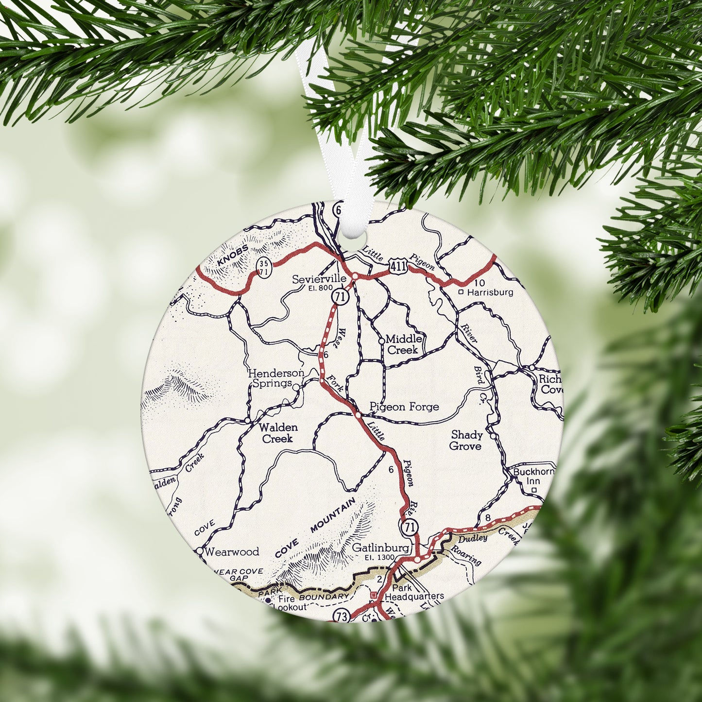 Pigeon Forge Tennessee Vintage Map Ornament