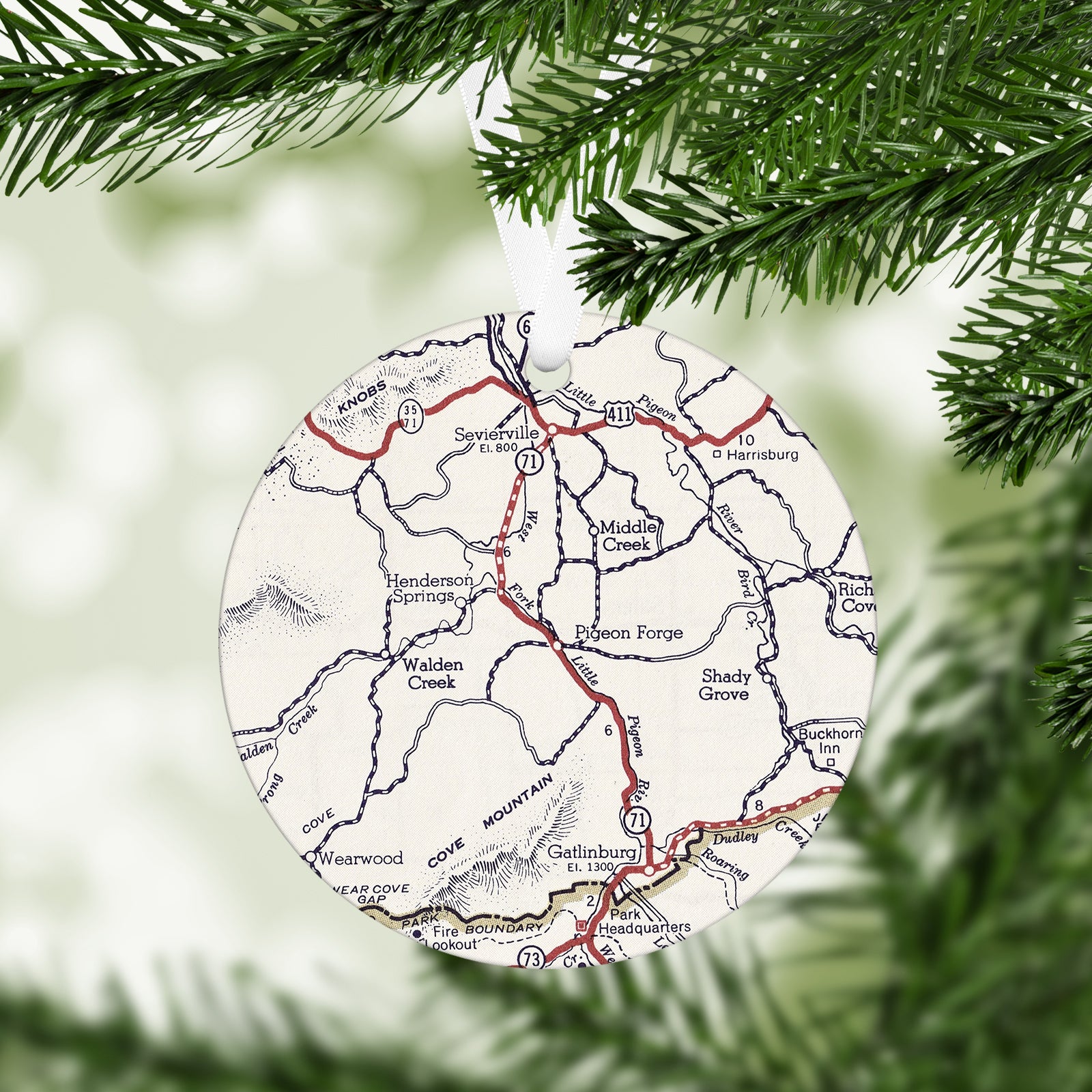 Pigeon Forge Tennessee Vintage Map Ornament