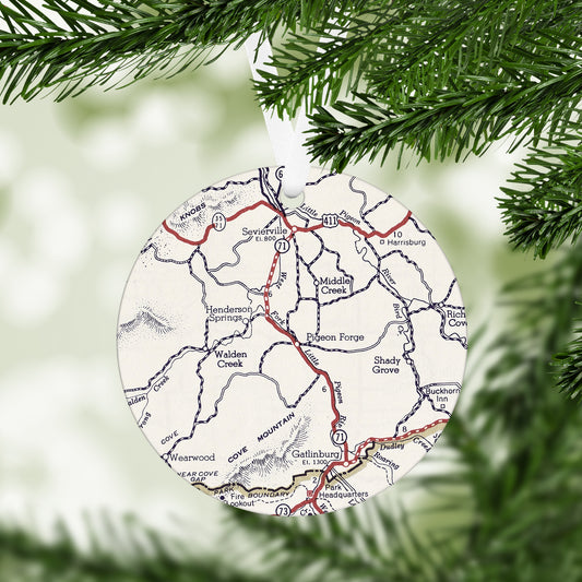 Pigeon Forge Tennessee Vintage Map Ornament