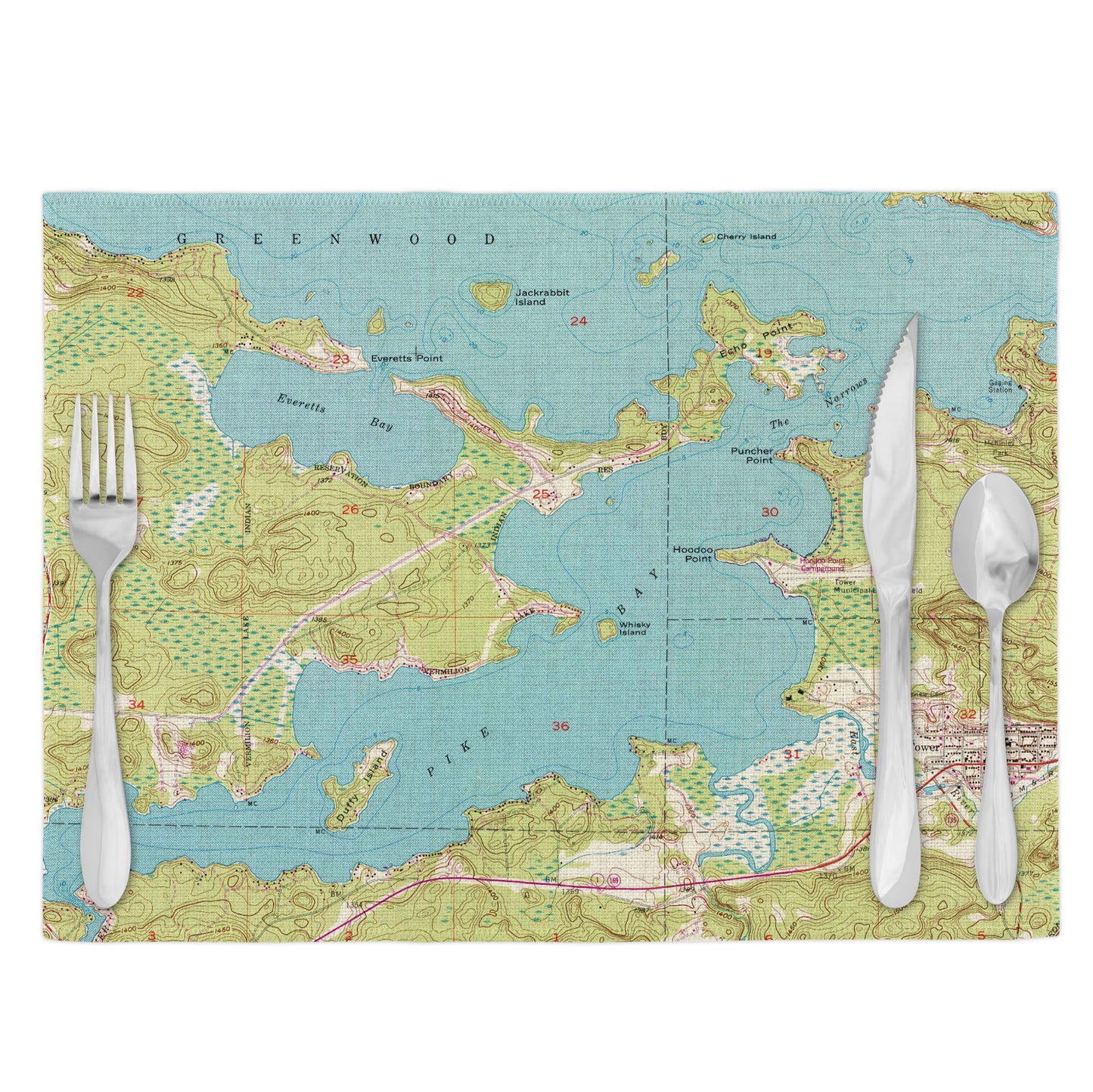 Pike Bay Vermillion Lake Minnesota Vintage Map Placemats Set of 4