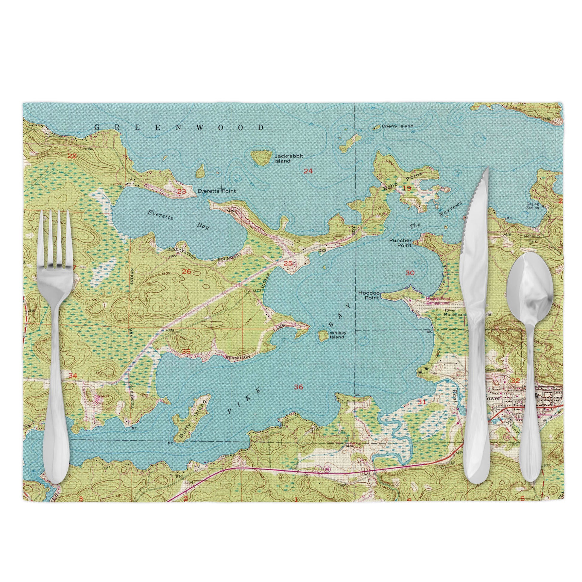 Pike Bay Vermillion Lake Minnesota Vintage Map Placemats Set of 4