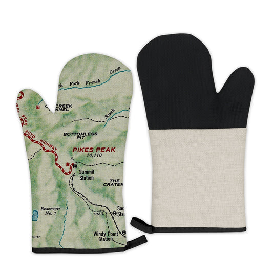 Pikes Peak, Colorado Map Oven Mitt | Vintage-Inspired Kitchen Gift