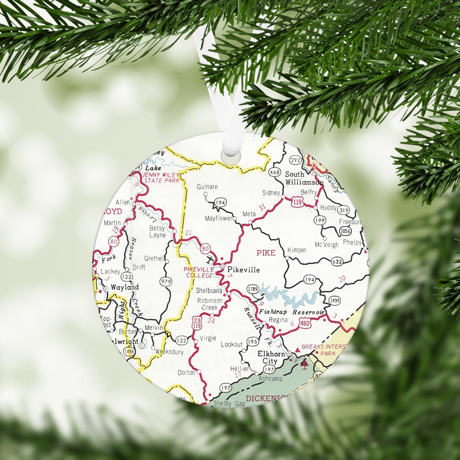 Pikeville Kentucky Vintage Map Ornament