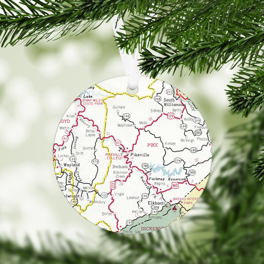 Pikeville Kentucky Vintage Map Ornament