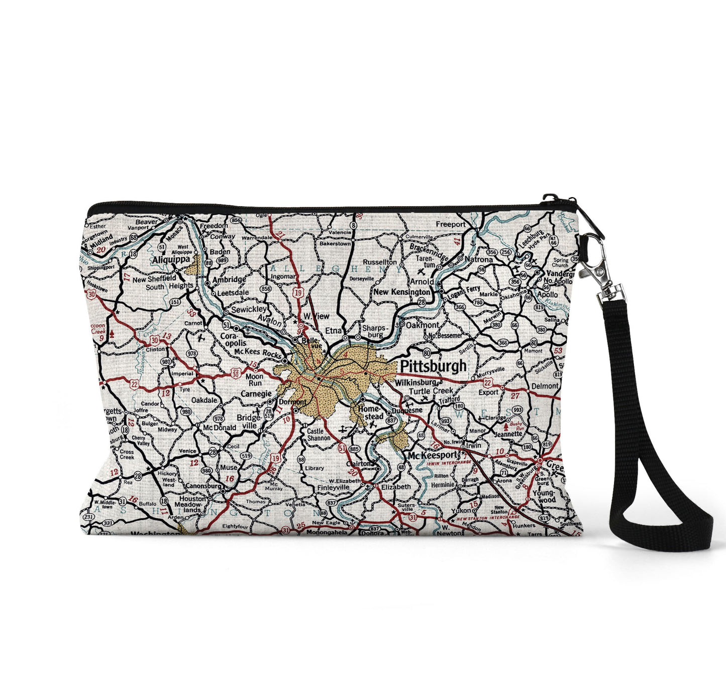 Pittsburgh Pennsylvania map wristlet travel pouch