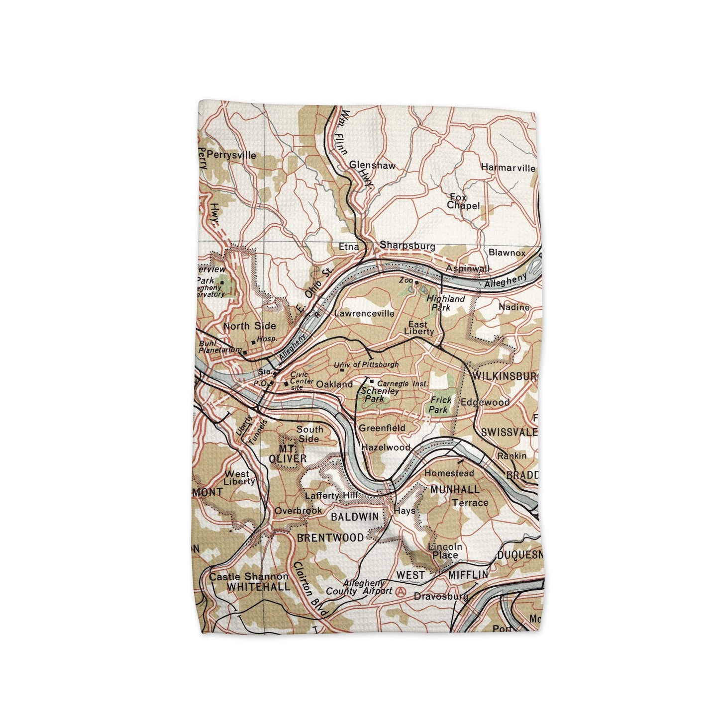 Pittsburgh Pennsylvania Map Tea Towel | Waffle-Weave Kitchen Towel Gift