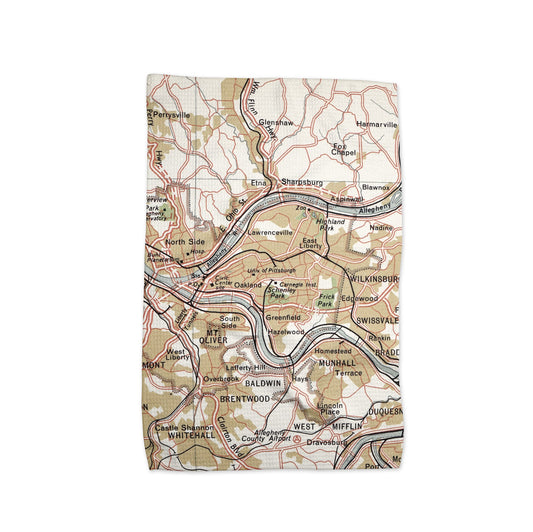 Pittsburgh Pennsylvania Map Tea Towel | Waffle-Weave Kitchen Towel Gift