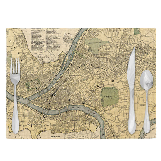 Pittsburgh Pennsylvania Vintage Map Placemats Set of 4