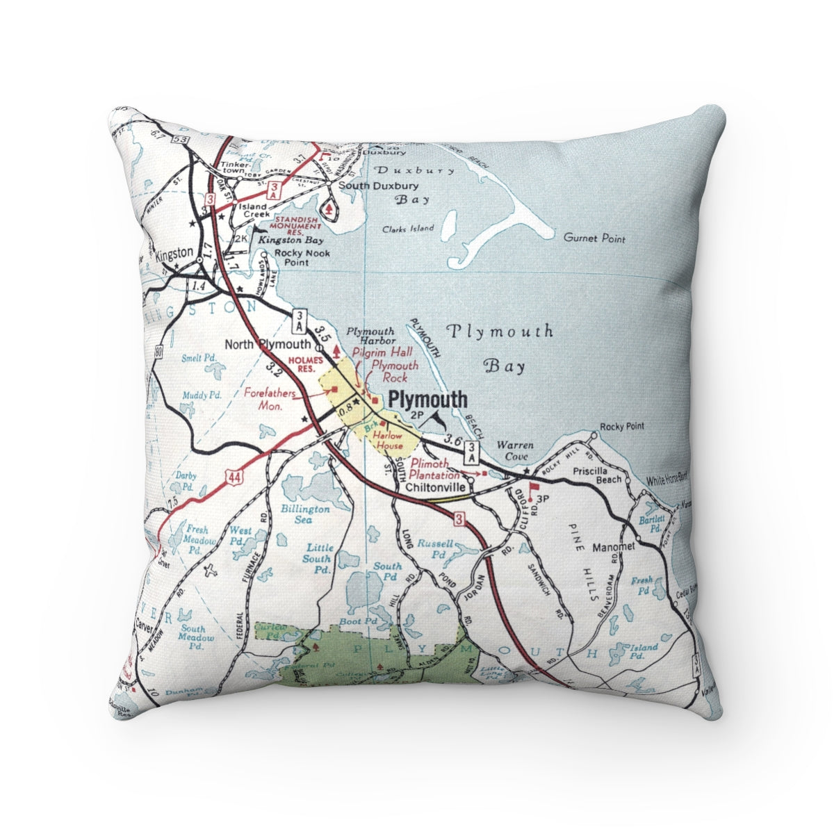 Plymouth Massachusetts vintage map pillow