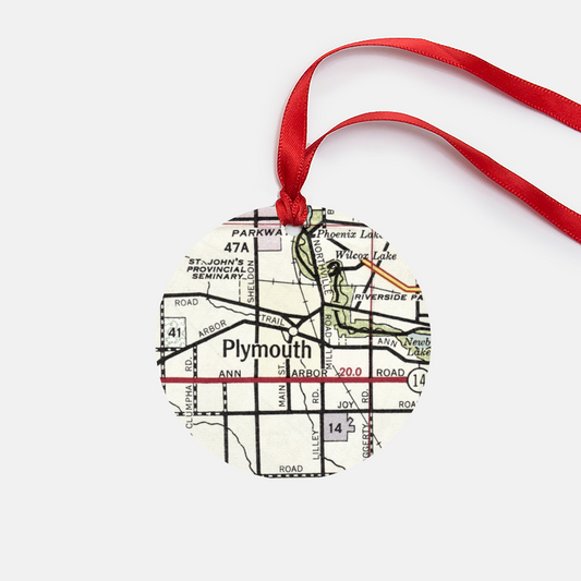 Plymouth Michigan Vintage Map Ornament