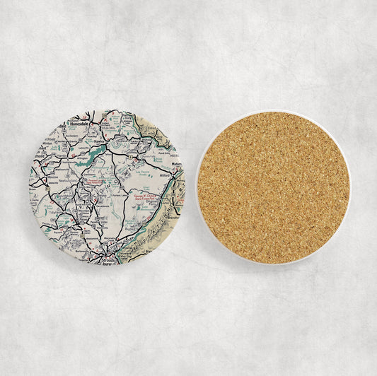 Pocono Mountains Pennsylvania Map Coasters | Set of 4 Vintage Pocono Mountains Pennsylvania Drink Coasters | Travel-Inspired Home Decor