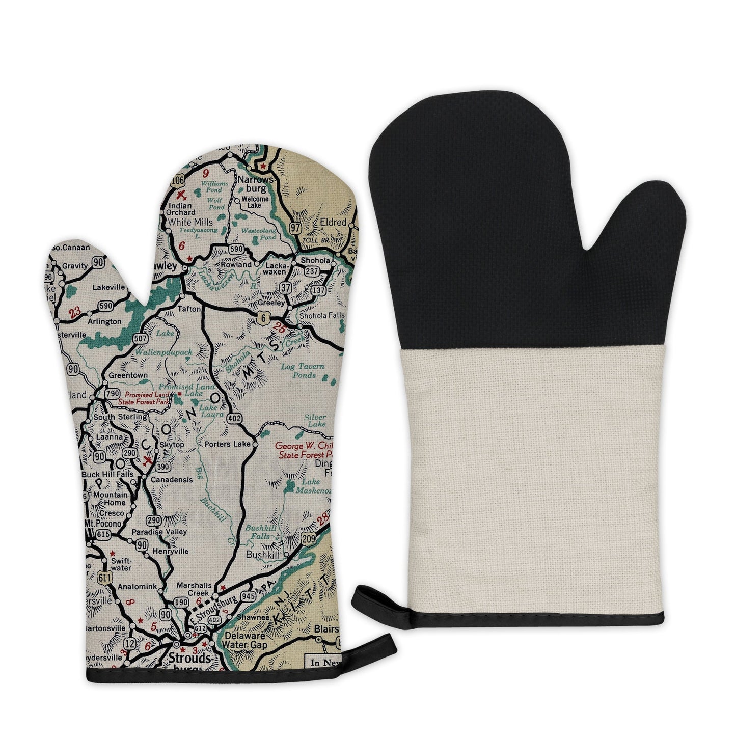 Pocono Mountains, Pennsylvania Map Oven Mitt | Vintage-Inspired Kitchen Gift