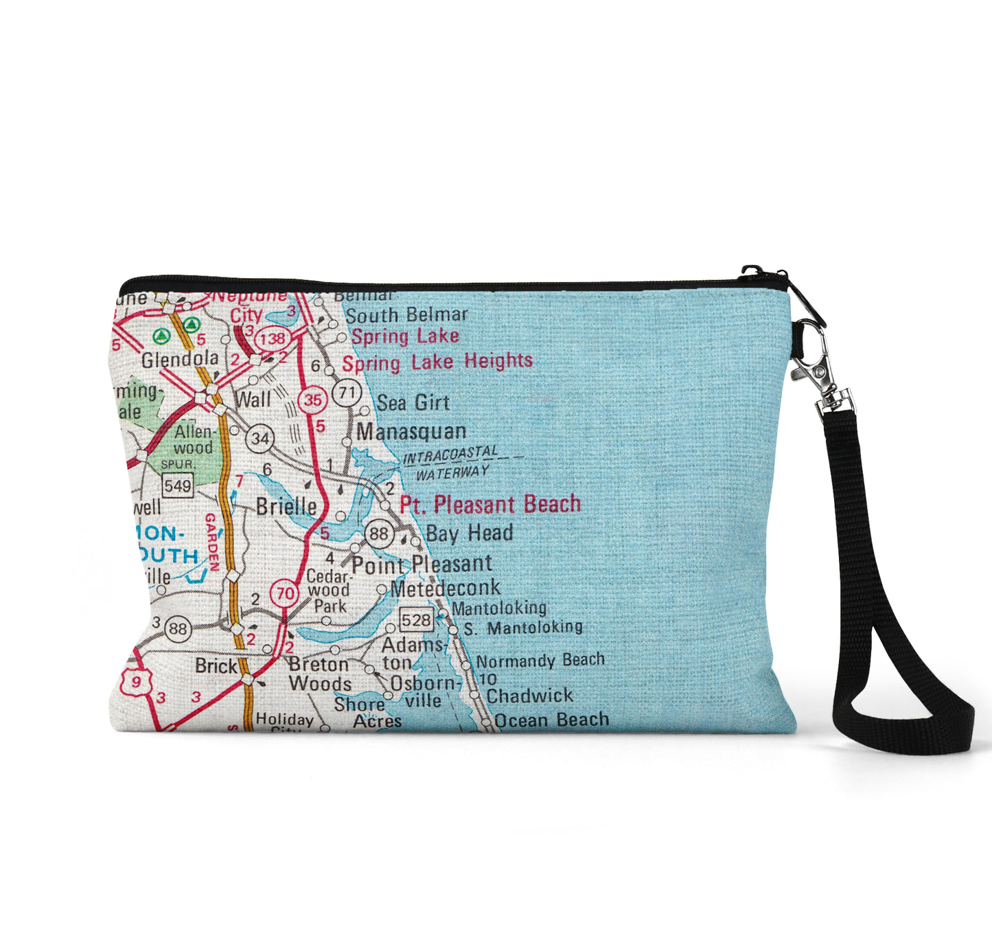 Point Pleasant Beach New Jersey map wristlet travel pouch