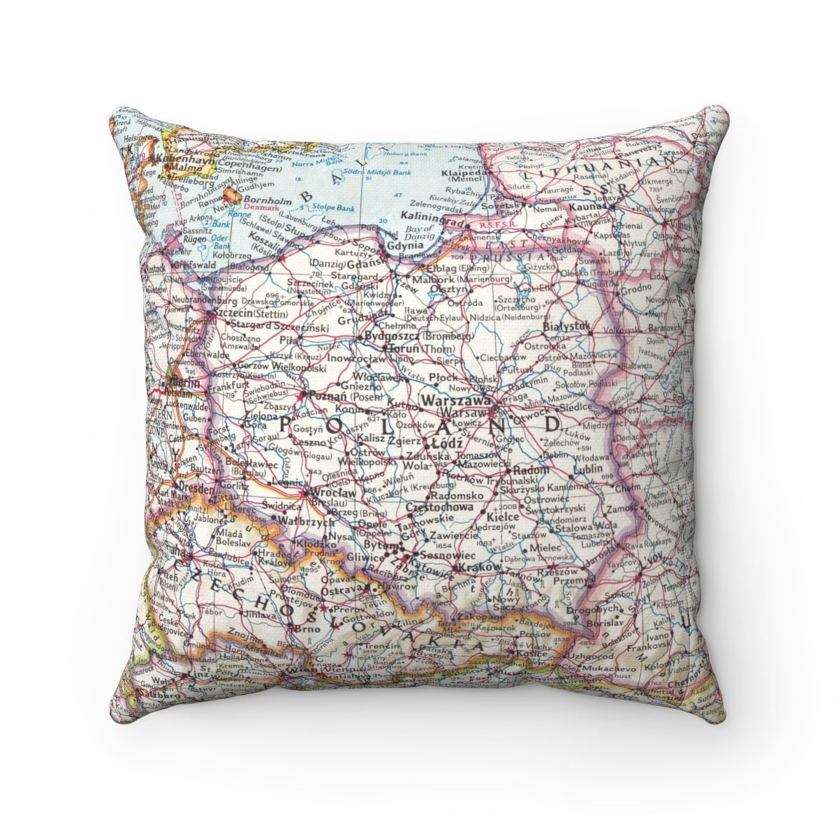 Poland vintage map pillow