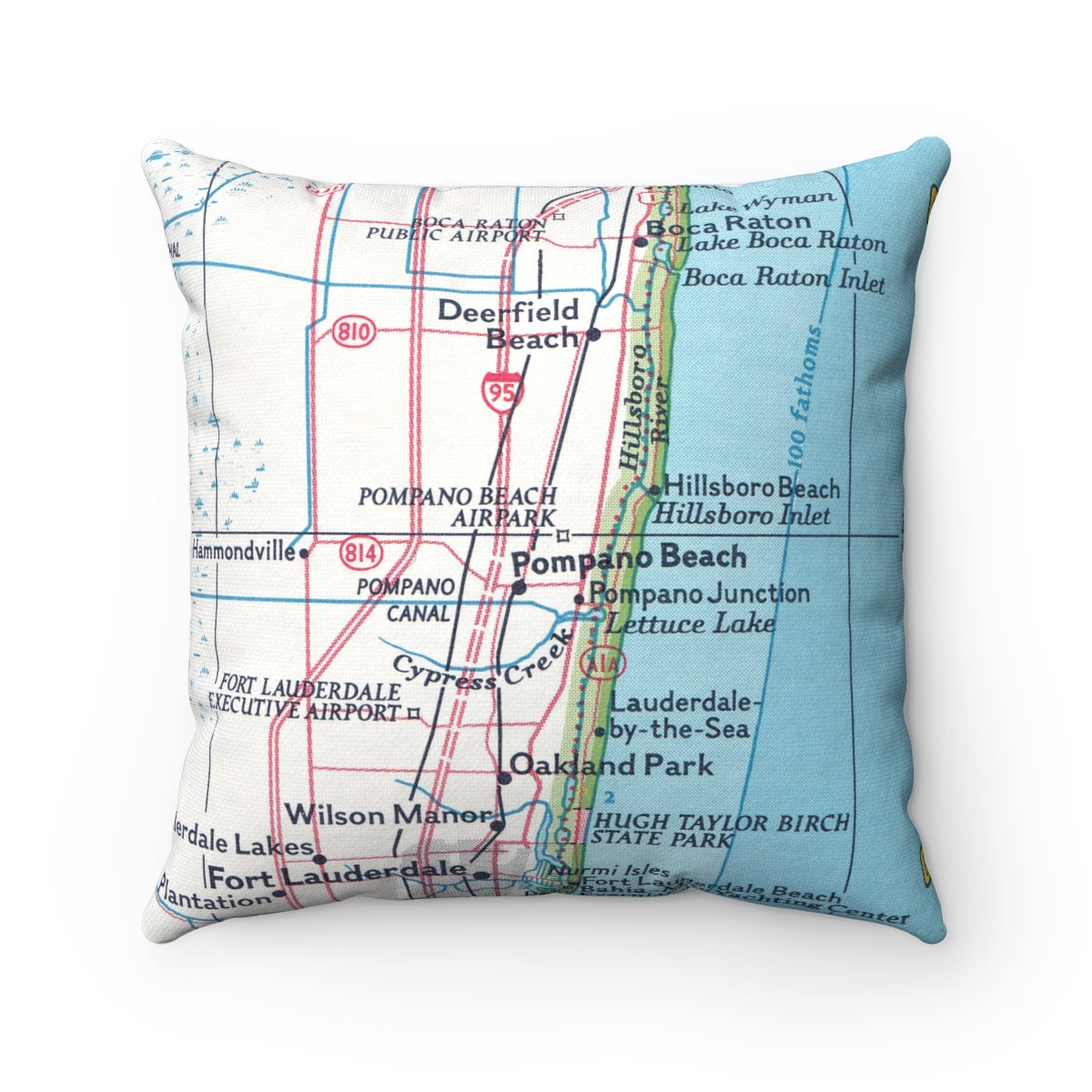 Pompano Beach Florida vintage map pillow