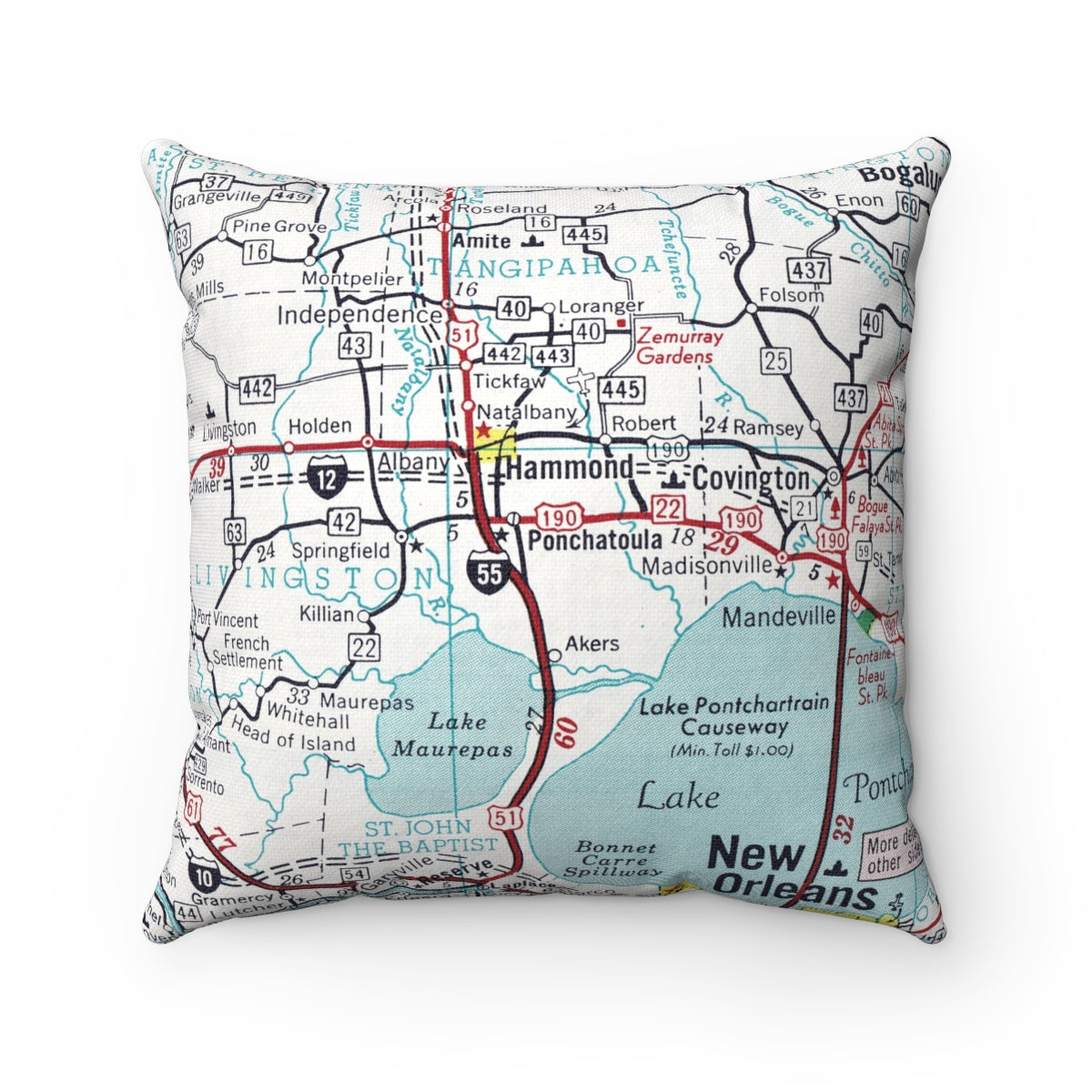 Ponchatoula Louisiana vintage map pillow