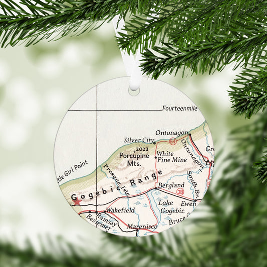 Porcupine Mountains Michigan Vintage Map Ornament