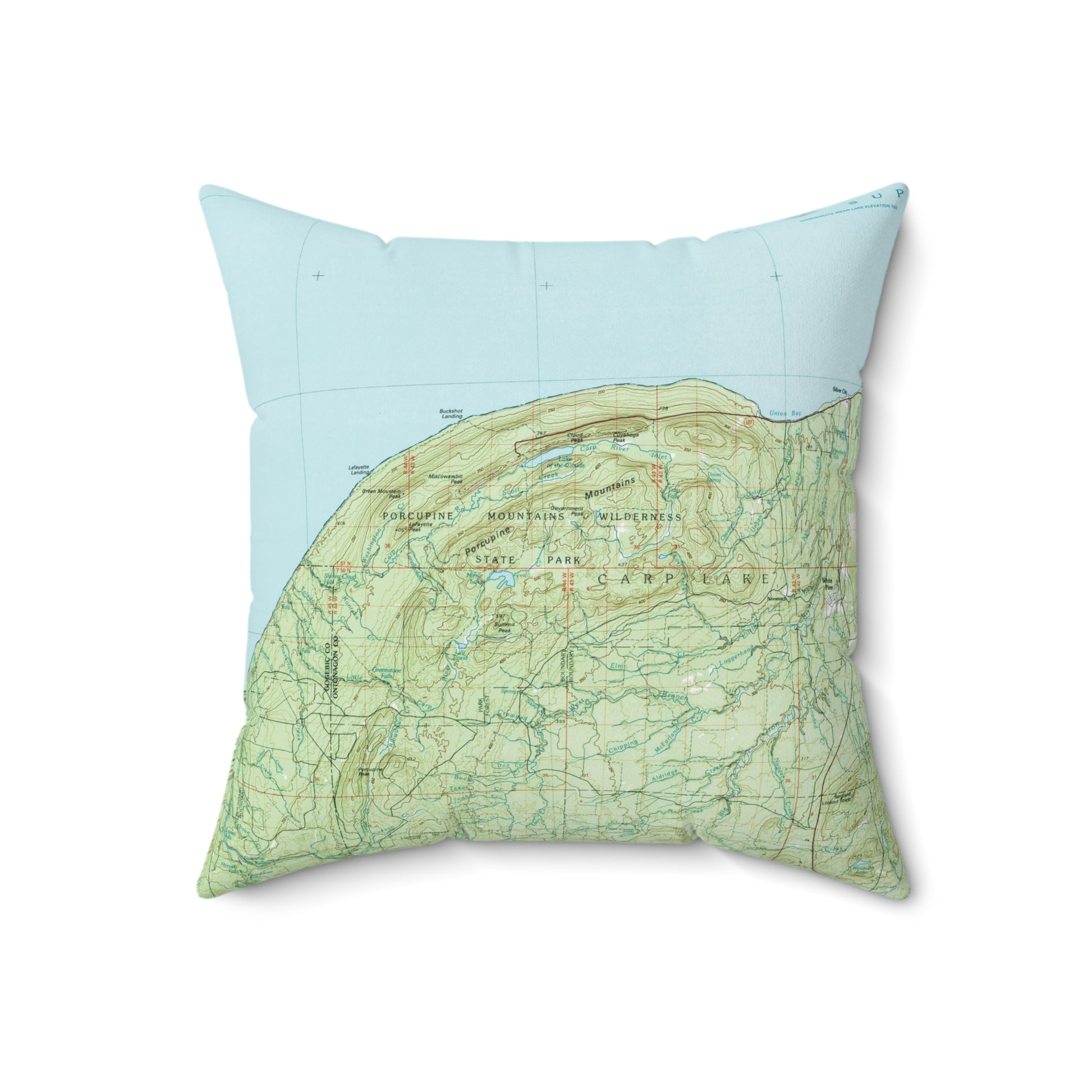 Porcupine Mountains Michigan vintage map pillow
