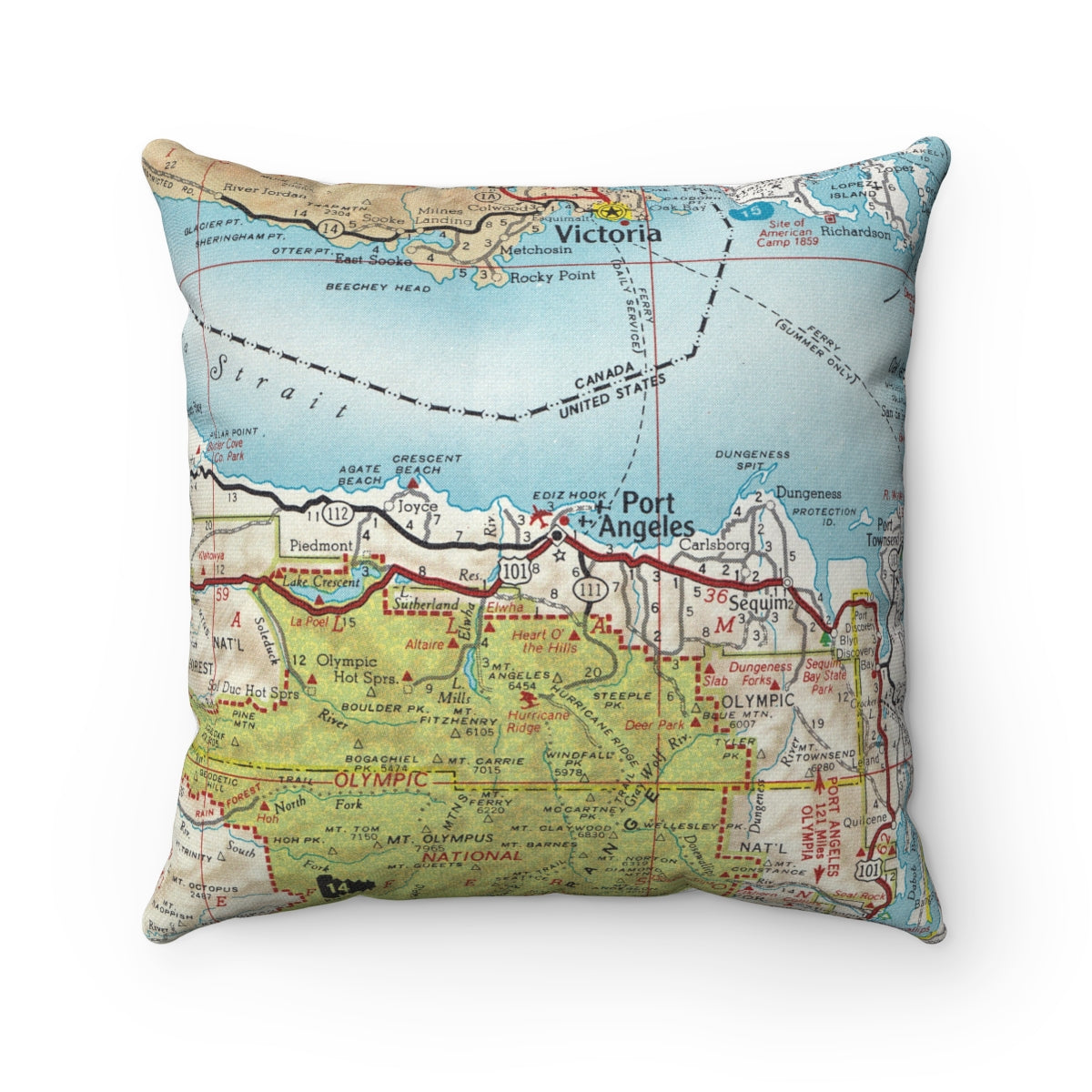 Port Angeles Washington vintage map pillow