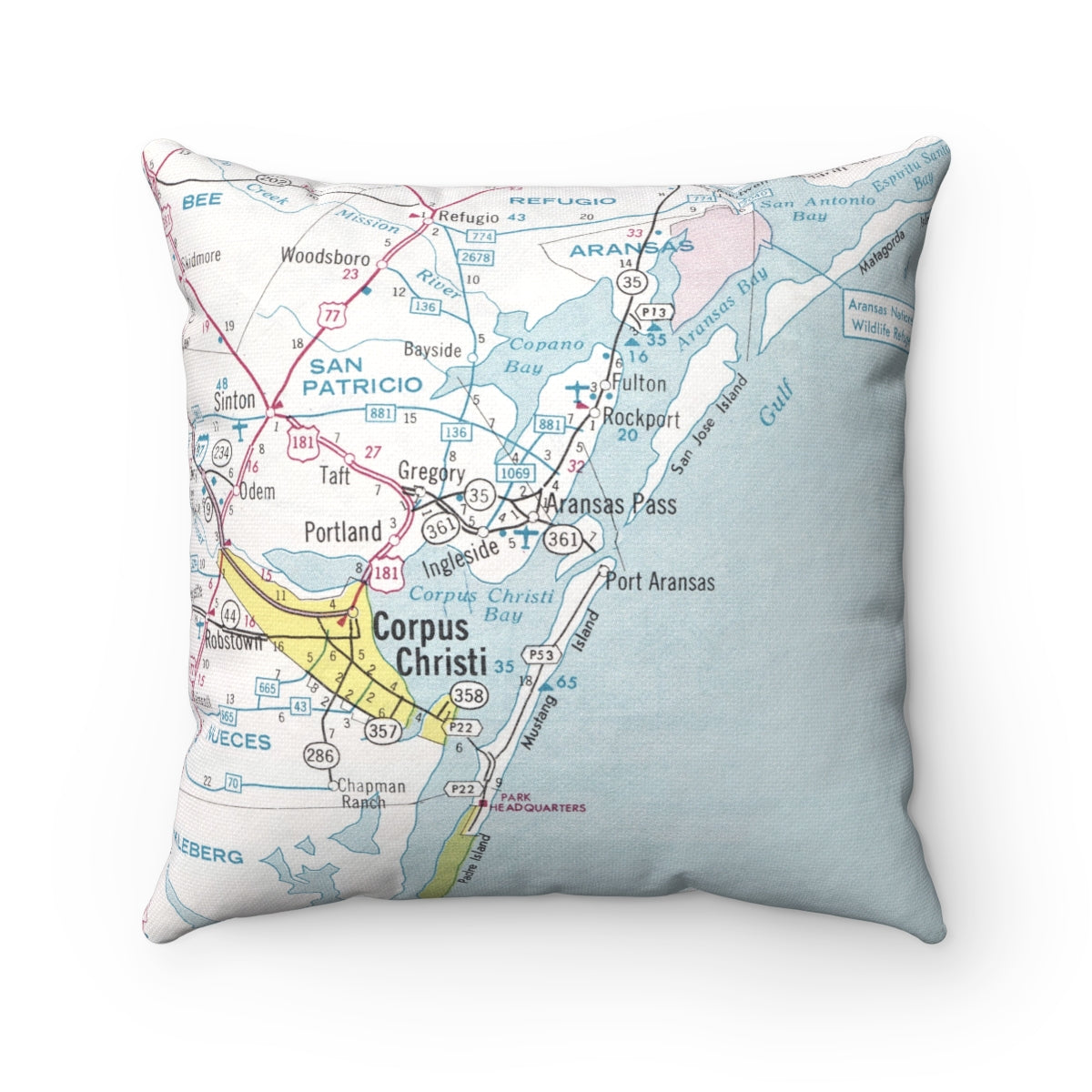 Port Aransas Texas vintage map pillow