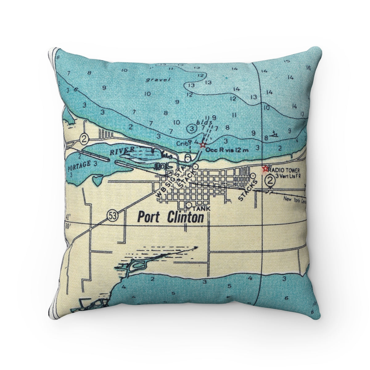 Port Clinton Ohio vintage map pillow