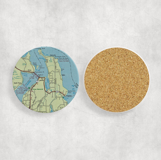 Port Gamble Washington Map Coasters | Set of 4 Vintage Port Gamble Washington Drink Coasters | Travel-Inspired Home Decor