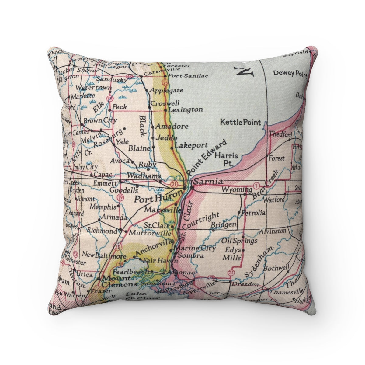 Port Huron Michigan vintage map pillow