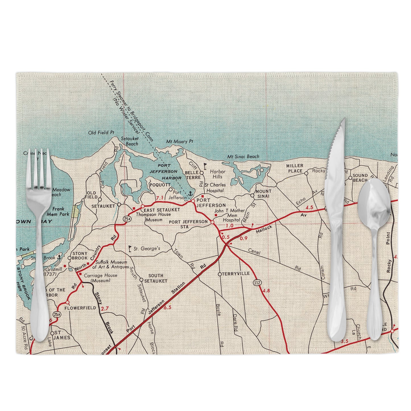 Port Jefferson New York Vintage Map Placemats Set of 4