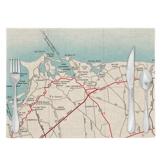 Port Jefferson New York Vintage Map Placemats Set of 4