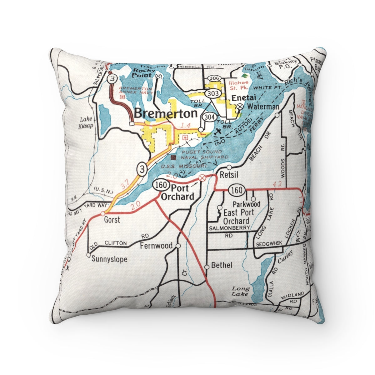 Port Orchard Washington vintage map pillow