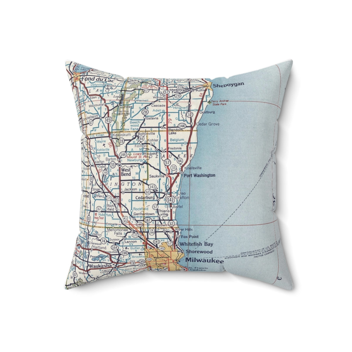 Port Washington Wisconsin vintage map pillow