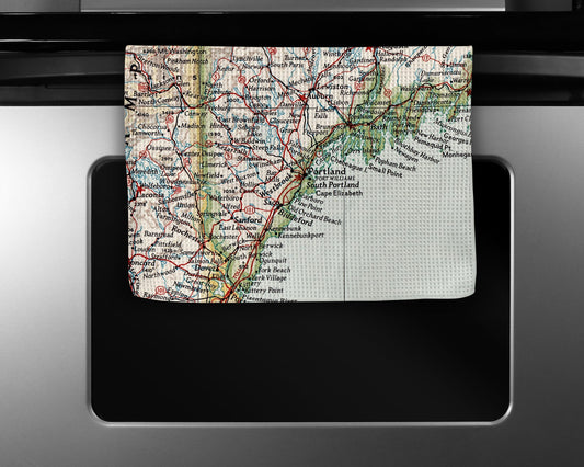 Portland Maine Map Tea Towel | Waffle-Weave Kitchen Towel Gift