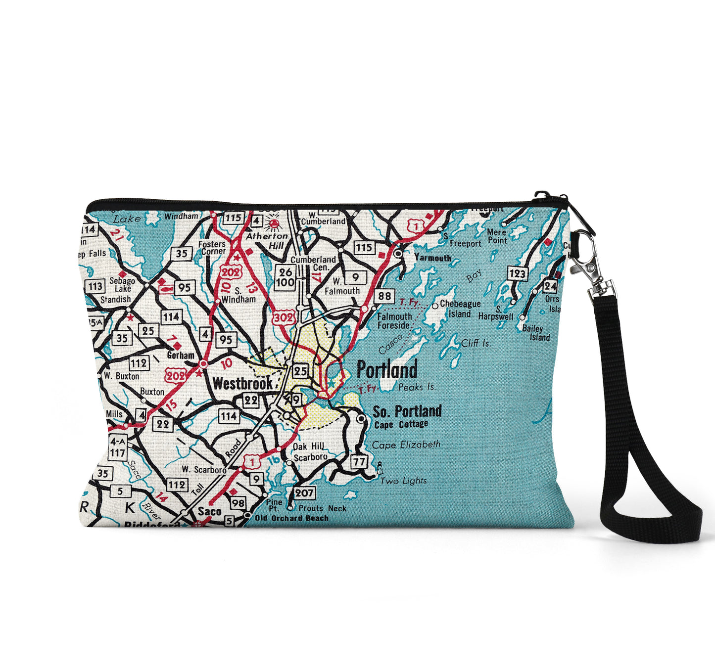 Portland Maine map wristlet travel pouch