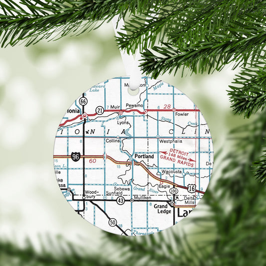 Portland Michigan Vintage Map Ornament