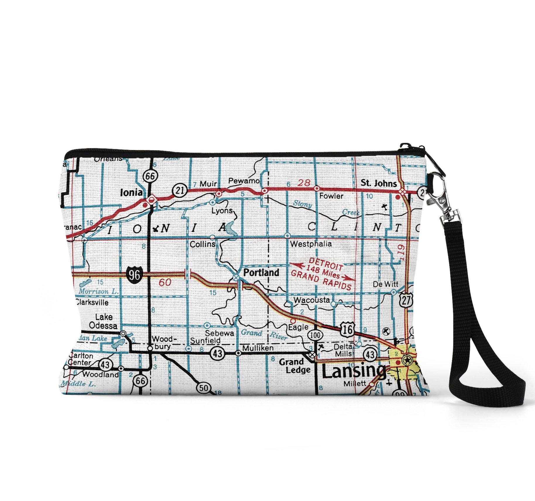 Portland Michigan map wristlet travel pouch
