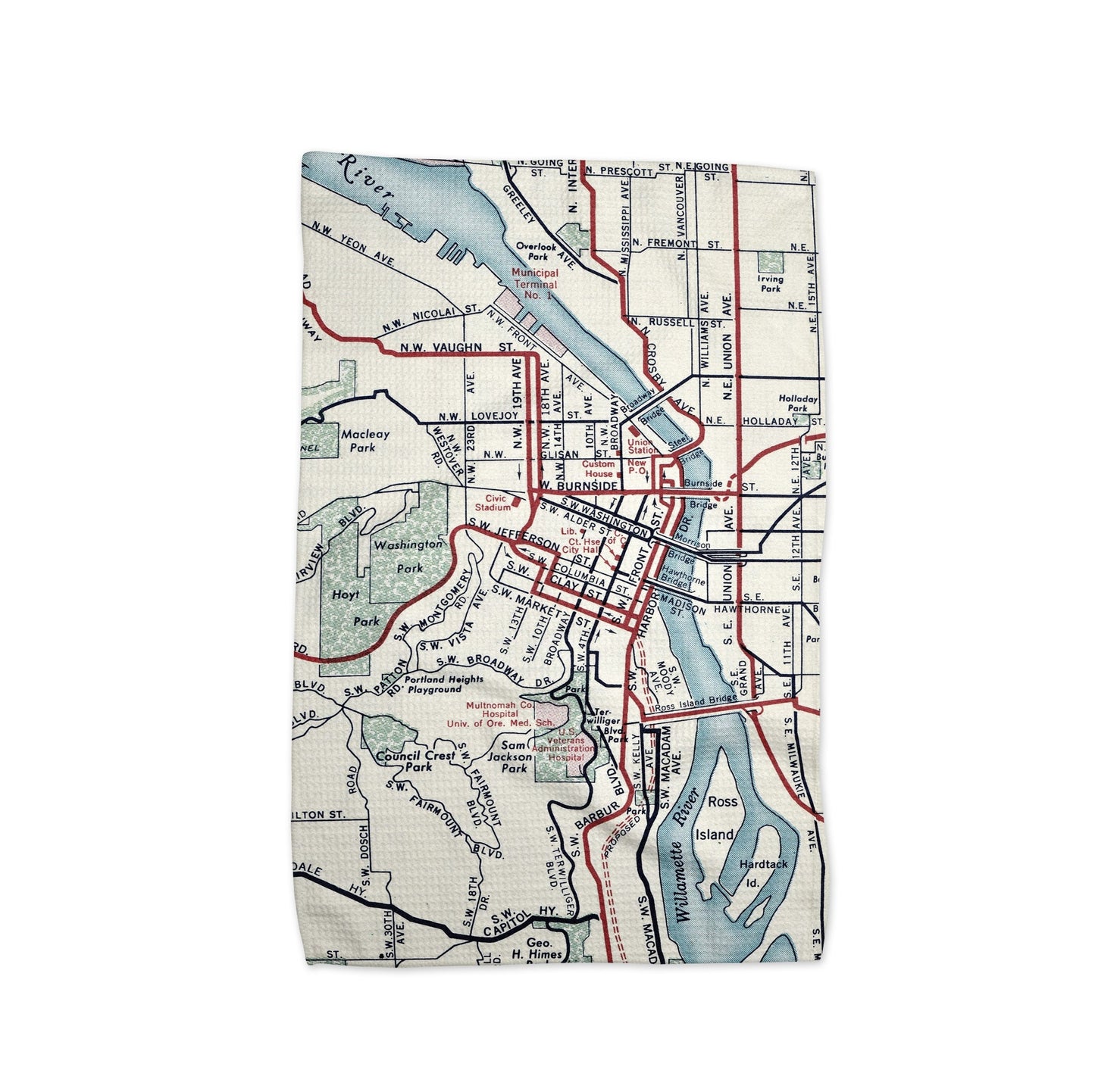 Portland Oregon Map Tea Towel | Waffle-Weave Kitchen Towel Gift