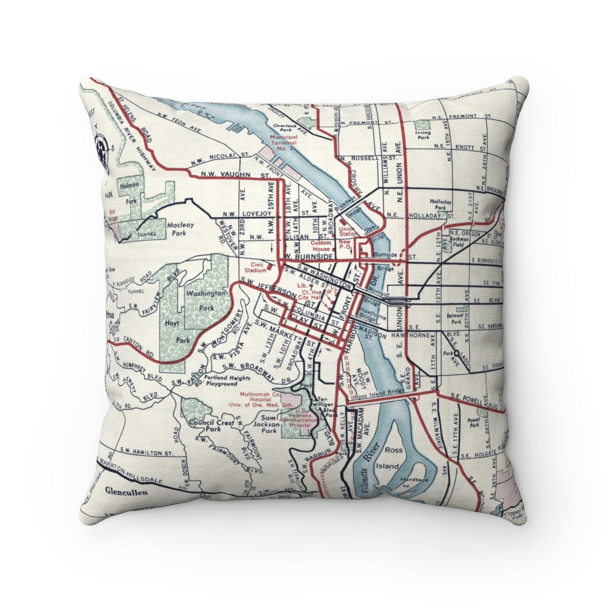 Portland Oregon vintage map pillow