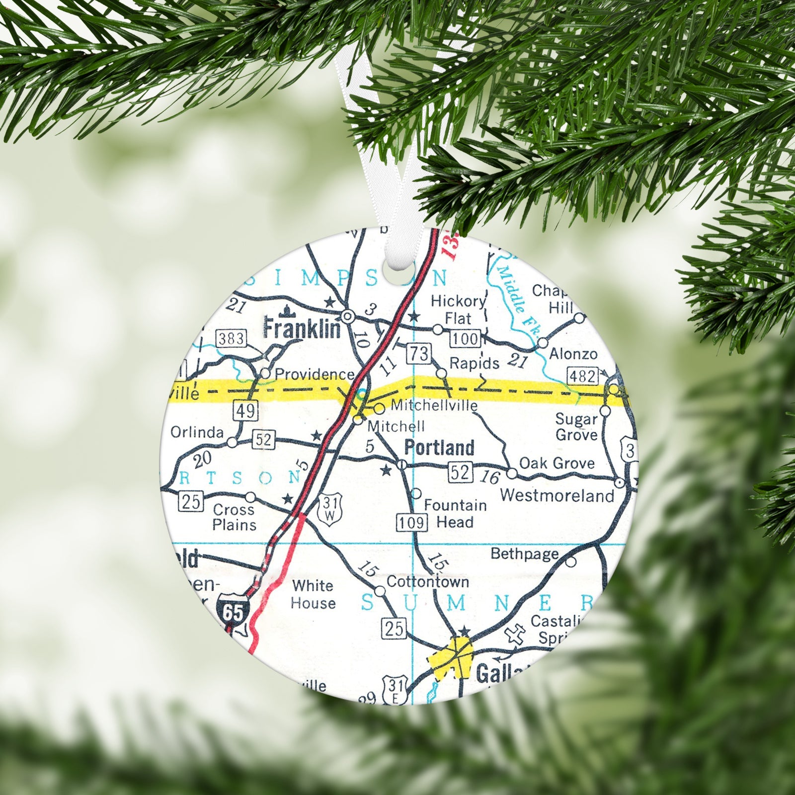 Portland Tennessee Vintage Map Ornament