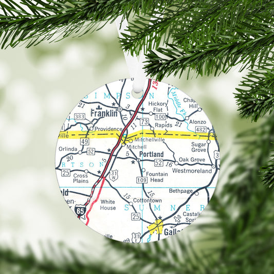 Portland Tennessee Vintage Map Ornament