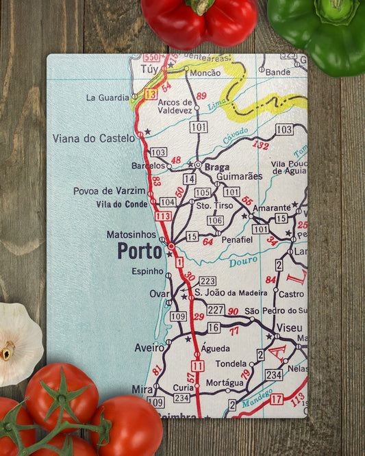 Porto, Portugal vintage map glass cutting board