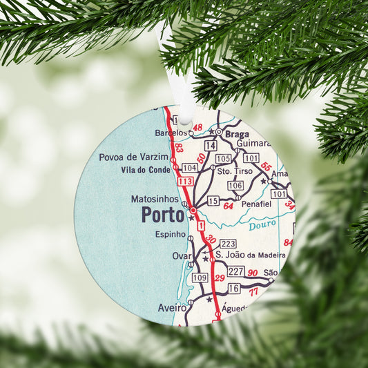 Porto, Portugal Vintage Map Ornament | Douro River Keepsake