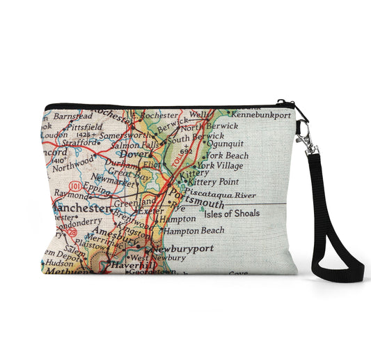 Portsmouth New Hampshire map wristlet travel pouch
